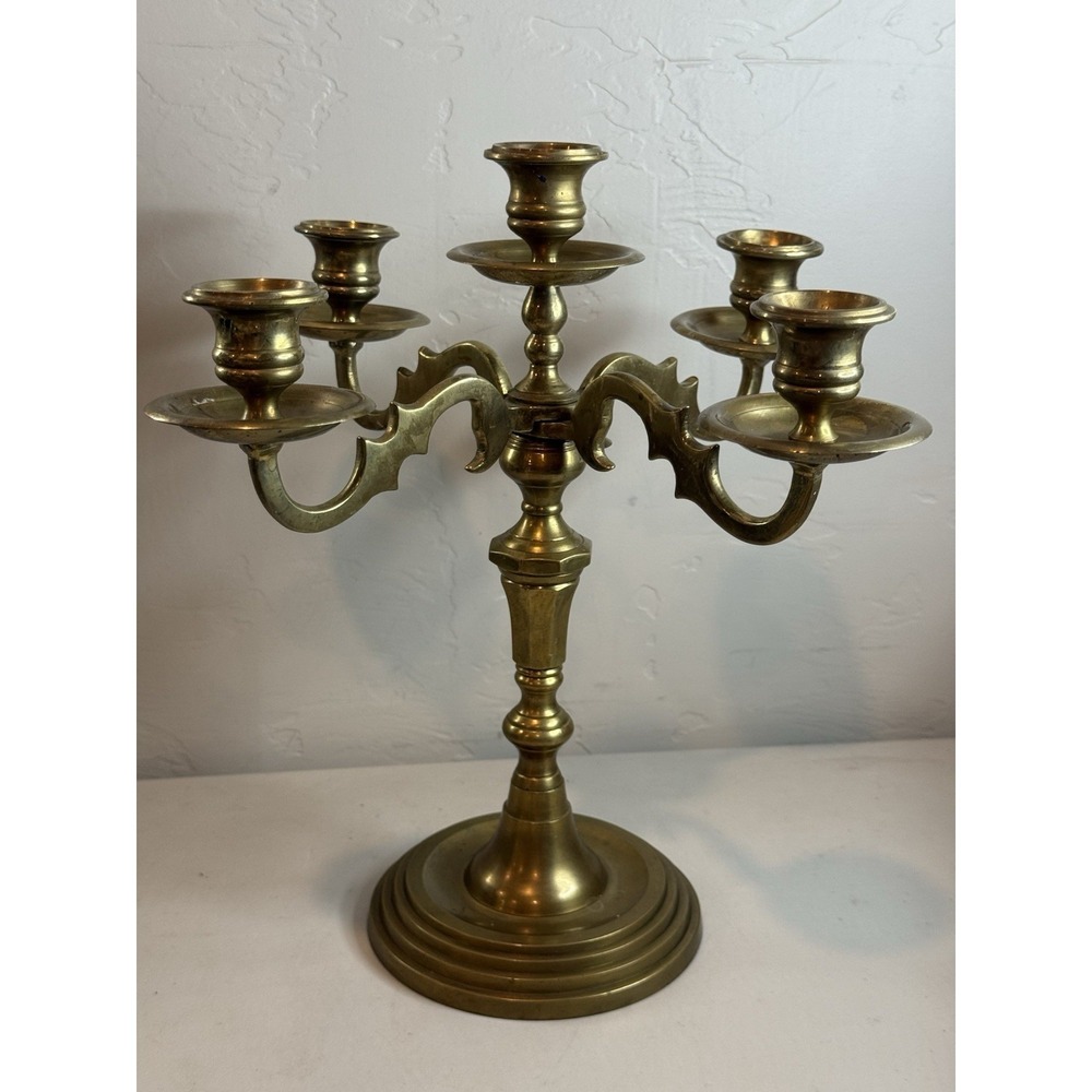 Vintage Solid Brass 4 Arm 5 Candle Holder Candelabra Candlesticks 11.5 Inches